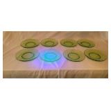 8 Green Vaseline Glass Plates