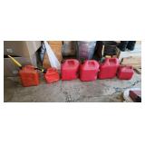 6 Assorted Sized Gas Cans