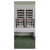 2 Black Stenciled Rush Bottom Ladderback Chairs