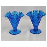 2 Fenton Hobnail Art Glass Colonial Blue Vases