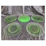 5 Anchor Hocking Green Uranium Glass Swirl Plates
