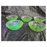 5 Jeanette Green Uranium Glass Cubist Berry Bowls