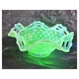 Fenton Green Opalescent Uranium Glass Bowl