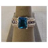 Sterling Silver Blue Topaz CZ Ring