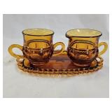 Indiana Glass Kings Crown Amber Cream & Sugar Set