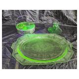 3 Pieces of Vintage Green Uranium Glass