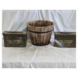 2 Military Ammo Boxes, Wood Barrel Planter