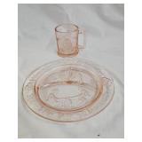 Child's Pink Depression Glass Plate and Cup