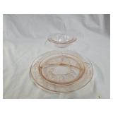 Child's Pink Depression Glass Plate and Bowl