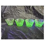 4 Green Uranium Glass Ribbed Ramekin Bowls