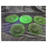 5 Vintage Green Uranium Glass Plates