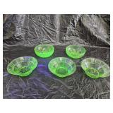 5 Vintage Green Uranium Glass Berry Bowls