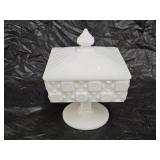 Westmoreland Old Quilt Milk Glass Candy Dish