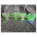 Green Uranium Glass Creamers and Sugar Dishes