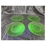 4 Vintage Green Uranium Glass Block Optic Plates
