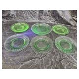 6 Vintage Green Uranium Glass Plates