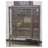 1930s Tiger Oak Queen Anne China Cabinet