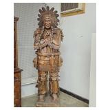 Life Size Heavily Carved Teak Wood Indian Statue