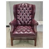 Mahogany Faux Leather Tufted Wing Back Chair