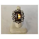 Large Amber Faux Pearl Fashion Ring w Display