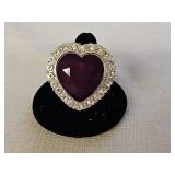 Large Rhinestone & Purple Heart Ring with Display
