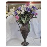 Iron and Wicker Decorative Vase with Silk Flowers