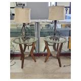 2 Modern Glass Top End Tables, 2 Metal Lamps