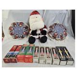 Brass Candle Lights, Plush Santa, Throw Pillows