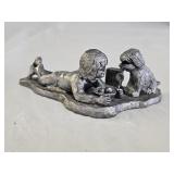 Michael Ricker Signed Pewter Gril with Puppy