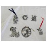 6 Pewter Christmas Tree Ornaments
