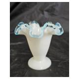 Fenton Aqua Crest Milk Glass Ruffled Vase