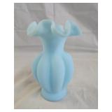 Fenton Blue Satin Glass Melon Ribbed Vase
