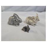 3 Pewter Rabbits