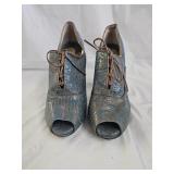 ZINC Shoes Teal Gold Print Leather Lace Up