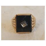 14K Gold Black Onyx Men's Ring