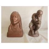 Native Amer. Indian Bust & The Thinker Sculpture
