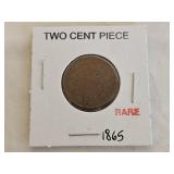 1865 Rare Two Cent Piece