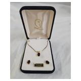 Nikolas Genuine Garnet Necklace & Earrings Set