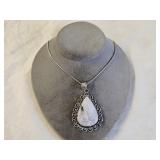 German Silver Rainbow Moon Stone Pendant Necklace