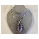 German Silver Amethyst Pendant Necklace