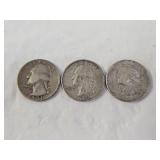 3 Silver Washington Quarters