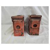 2 Painted Red Metal Military Ammo Boxes