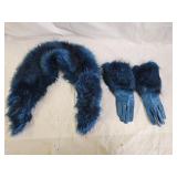 Turquoise Faux Fur Shawl & Matching Gloves