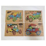 4 Vintage Hand Painted Automobiles Wood Plaques