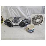 Fan, Philips Portable CD Player, Dynamo Radio