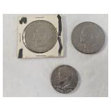 2 Eisenhower Dollars & Kennedy Half Dollar
