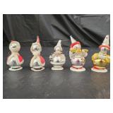 5 Vintage Japan Glass Santa and Clown Ornaments