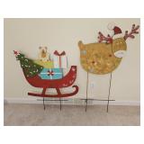 Rustic Metal Reindeer and Sleigh Yart Art Stakes