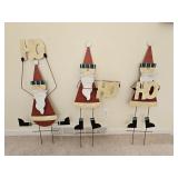 3 Rustic Santa Claus Metal Art Yard Stakes