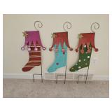 3 Rustic Christmas Stocking Yard Art Stakes